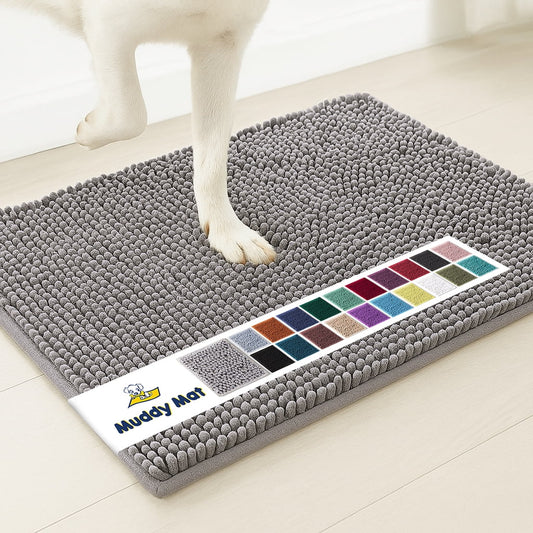 ® AS-SEEN-ON-TV Highly Absorbent Microfiber Door Mat and Pet Rug, Non Slip Thick Washable Area and Bath Mat Soft Chenille for Kitchen Bathroom Bedroom Indoor and Outdoor - Grey Large 35"X24"